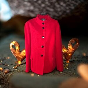 Per Se Red Blazer with Black Buttons Size 10